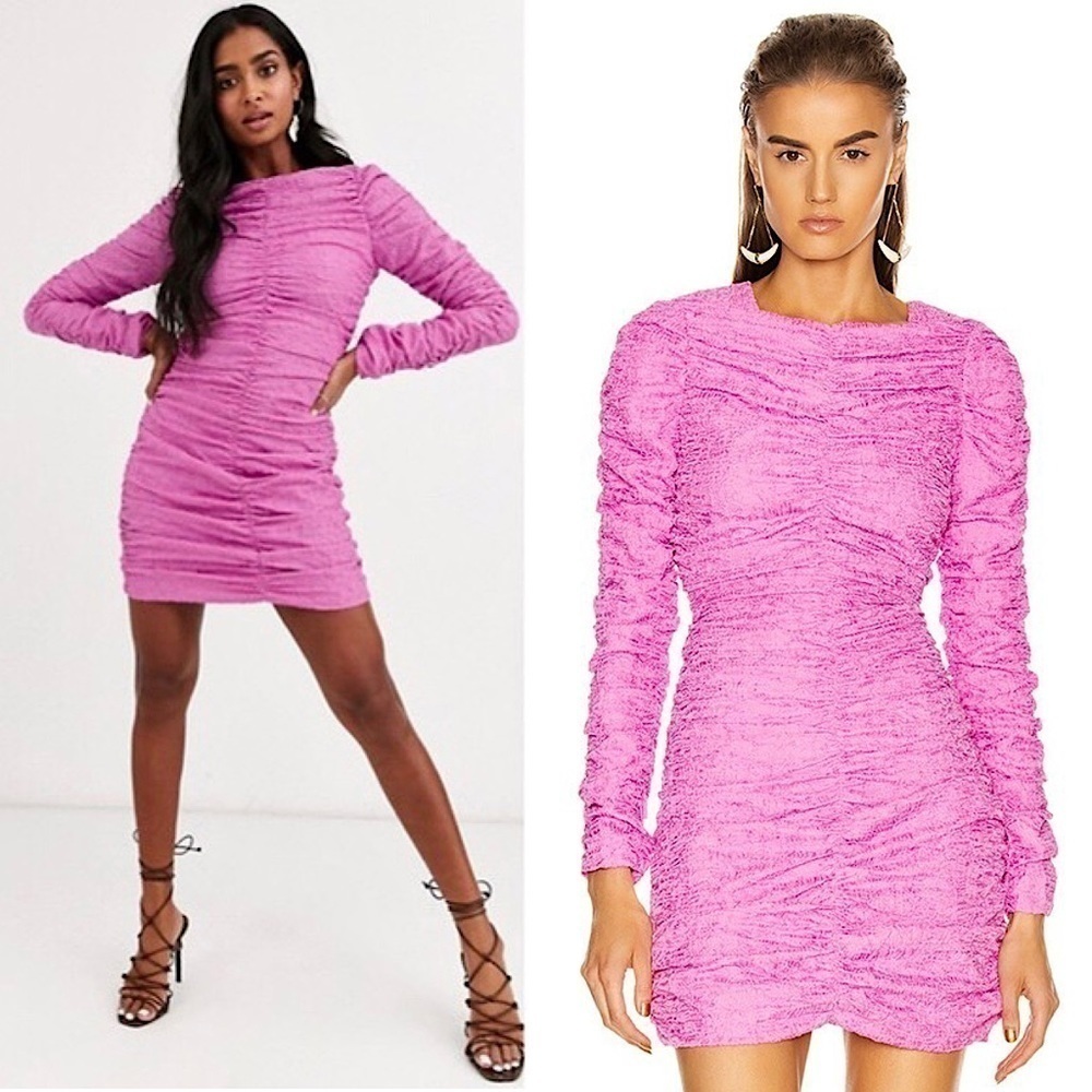 NWT ATOIR Y2K 90s Long Sleeve Crinkle Texture Ruched Bodycon Barbie Mini Dress S